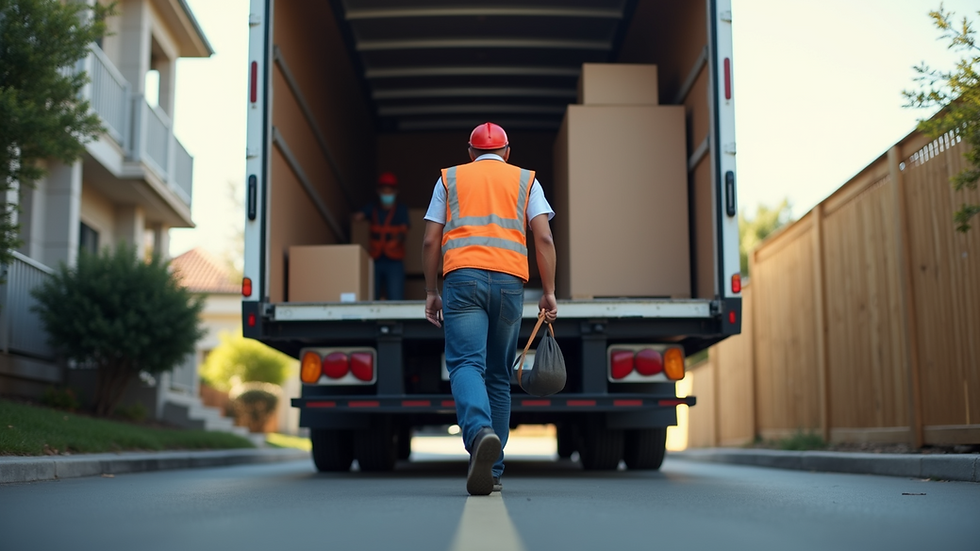Eye-level view of a professional mover carefully unloading a moving truck