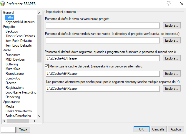 Settare Cartella Temp Reaper - Cartella discarica