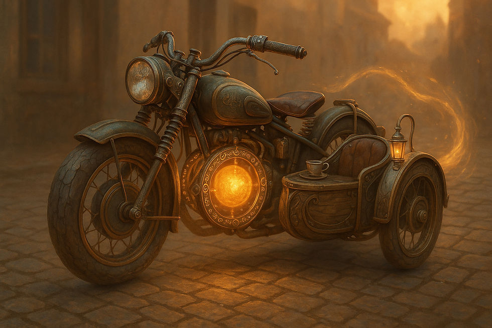 The Aethercycle 6600, if you positively have no other choice. Optional Expandable Trunk, not pictured - Of course it's extra! You're lucky we threw in the teacup!- From the Aether Motorworks Brochure.