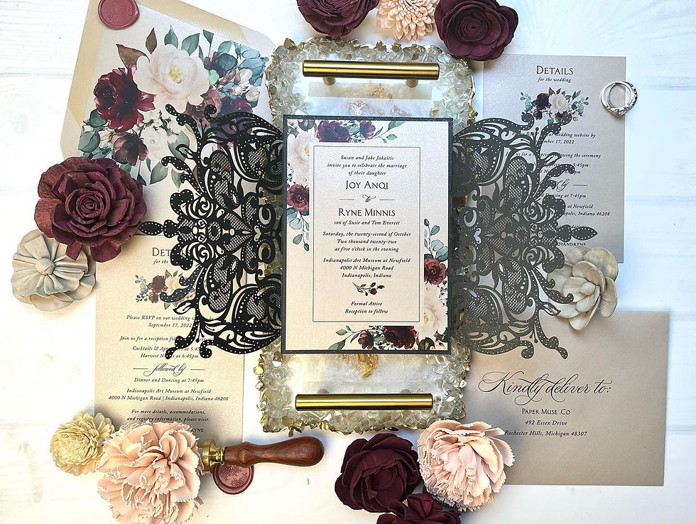 Boho Fall Floral Invites, Fall Floral Invitations, Boho Invitations, Fall Wedding Invites, Lasercut Invitations, Black Lace