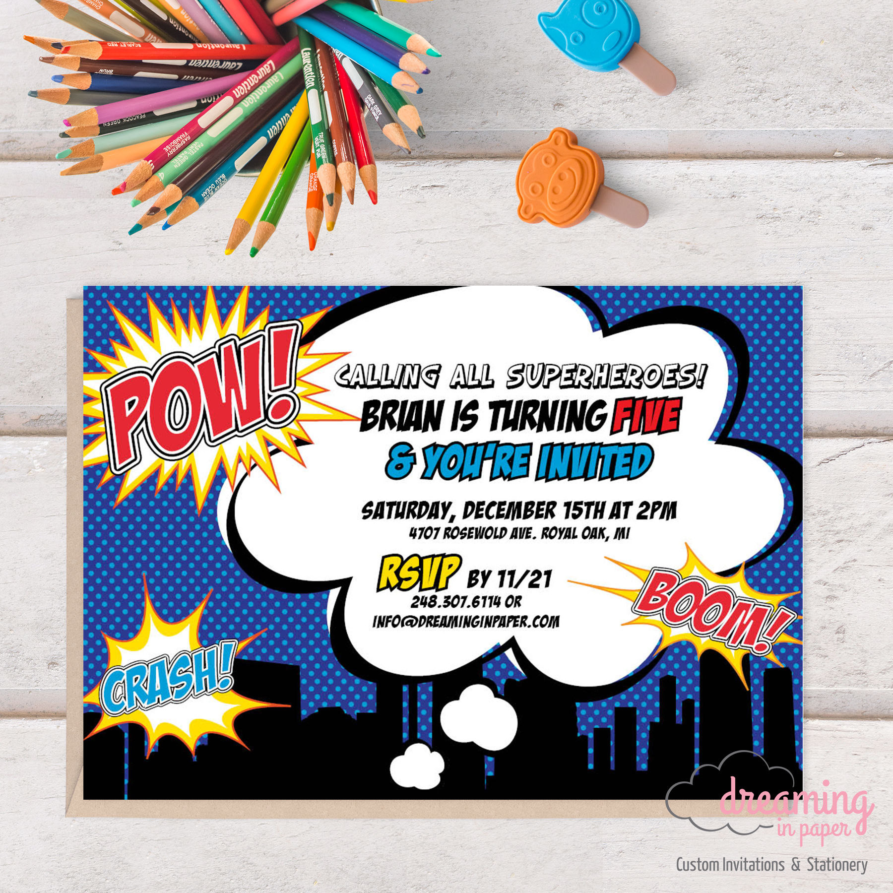 Comic Book Pow! Birthday Party Invite Invitation