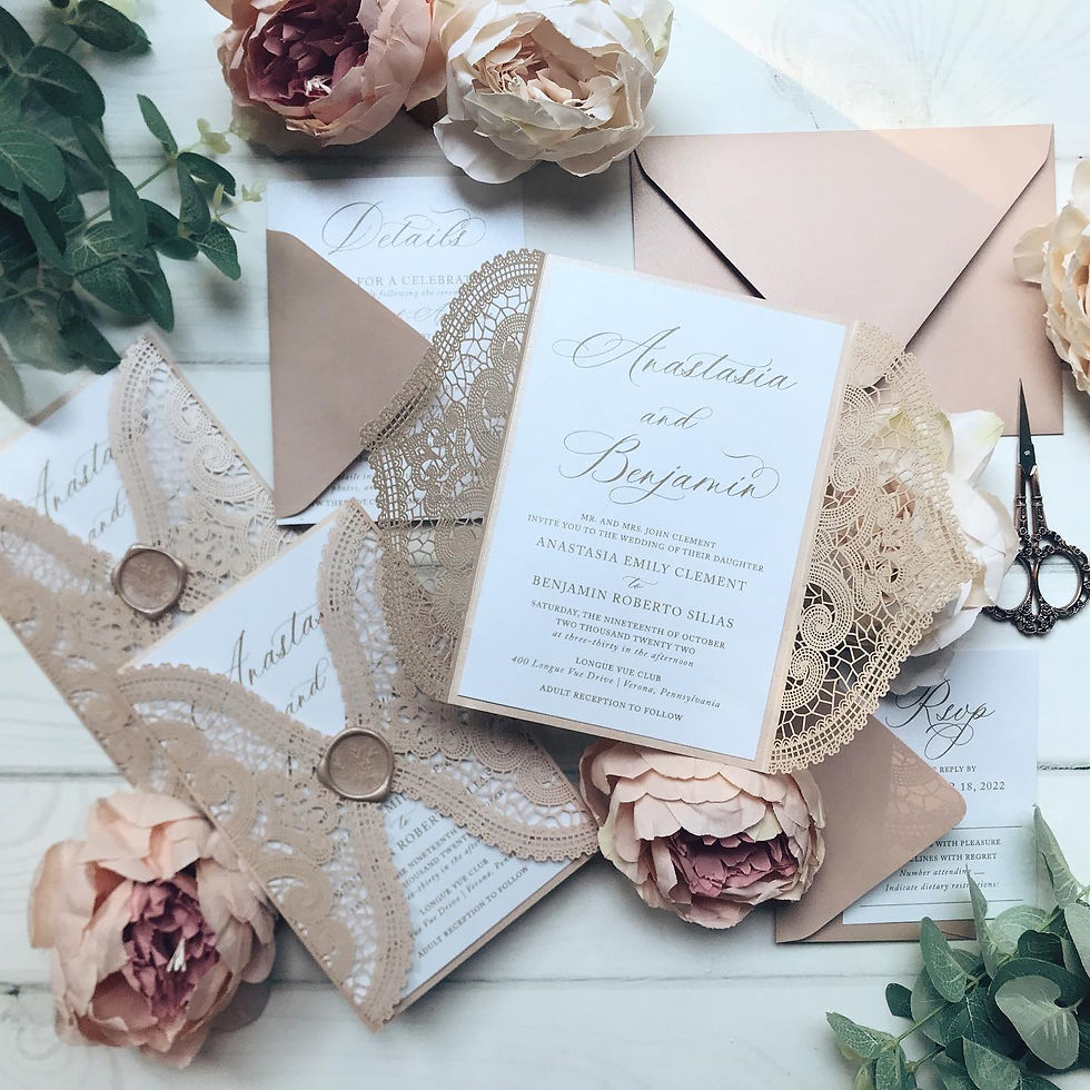 Blush Lasercut Invites, Lasercut Invites, Lace Invites, Lace Lasercut Invites