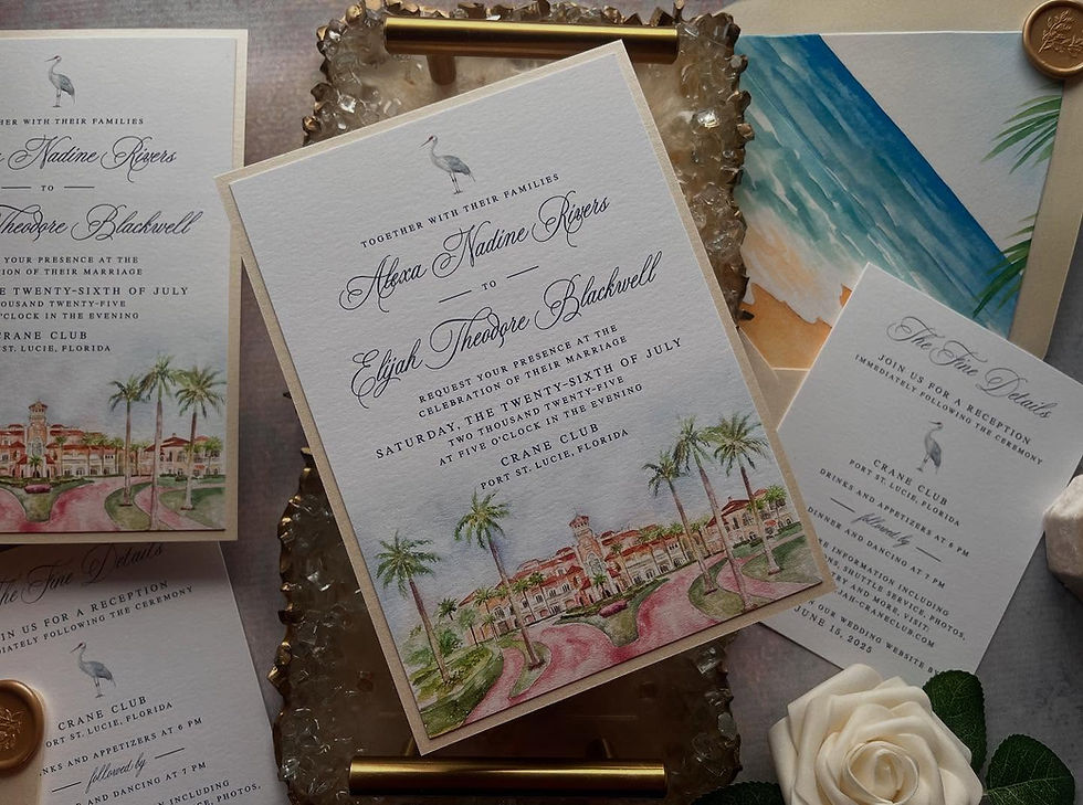 Thumbnail: Crane Club Watercolor, Crane Club Painting, Crane Club Invitations, Watercolor Invites, Florida Invitations