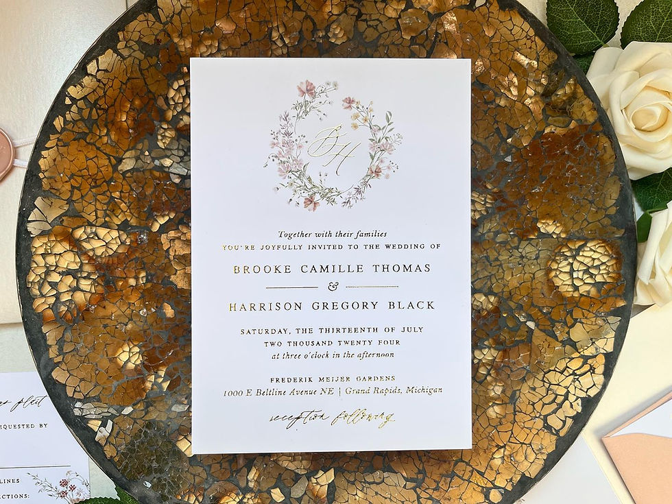 Thumbnail: Boho Wildflower Terracotta Pocket Gold Foil Wedding Invitations