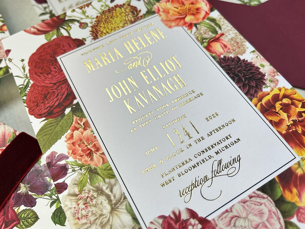 Thumbnail: Burgundy floral wedding invitation suite