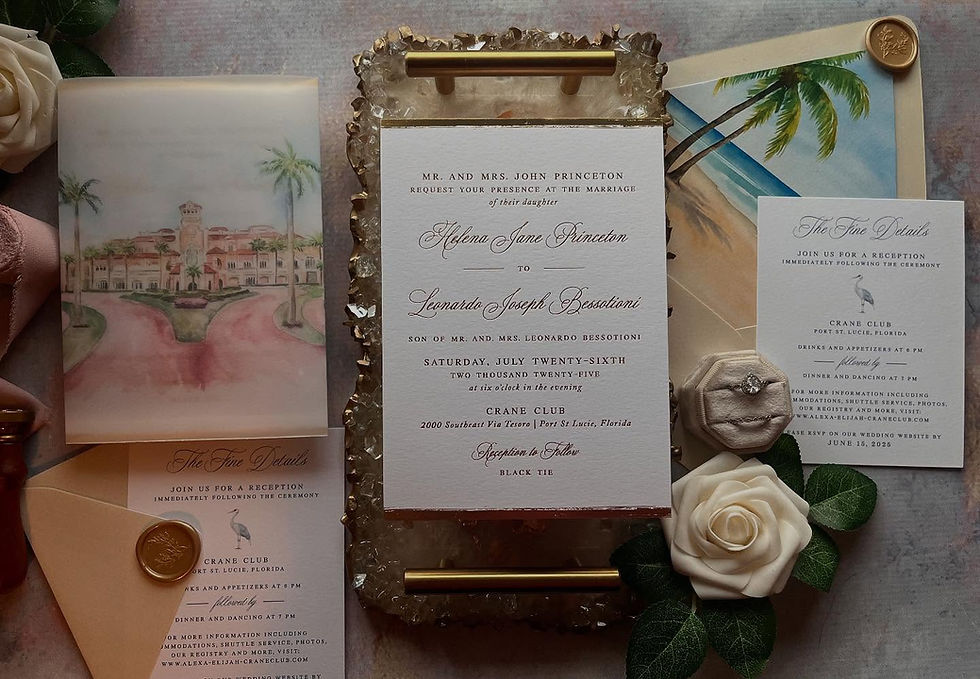 Thumbnail: Crane Club Florida Gold Foil Press Wedding Invitations
