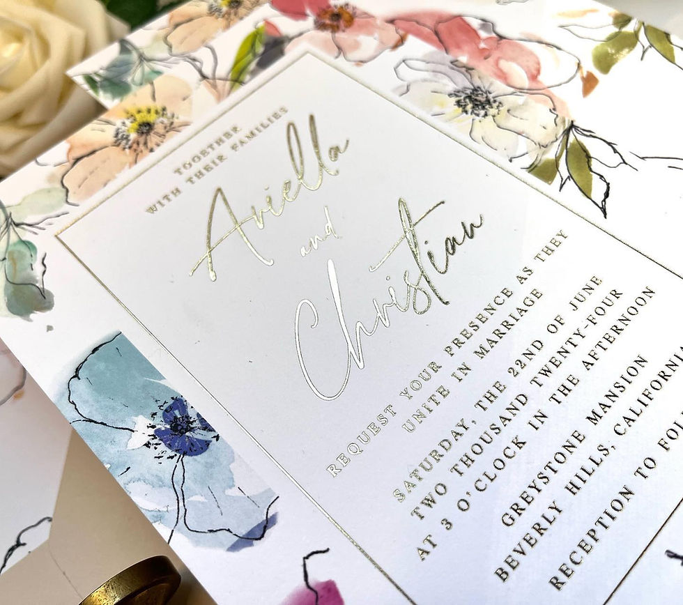 Thumbnail: Modern Watercolor Floral and Gold Foil Wedding Invitations 26