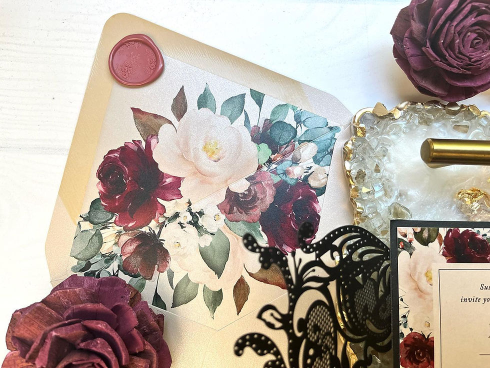 Thumbnail: Boho Fall Floral Invites, Fall Floral Invitations, Boho Invitations, Fall Wedding Invites, Lasercut Invitations, Black Lace