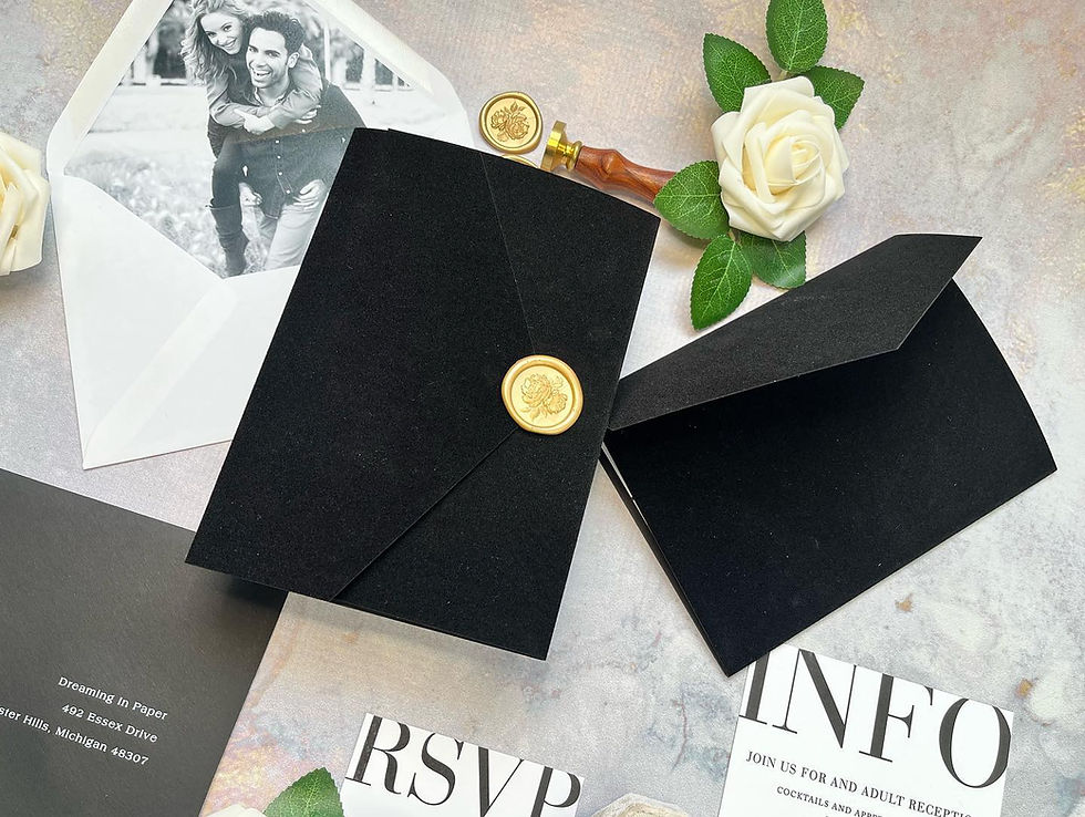 Thumbnail: Wedding Invitations, Velvet Pockets, Velvet Folders, Velvet Holders, Velvet Wraps, Velvet Invites, Chic Invites, Modern
