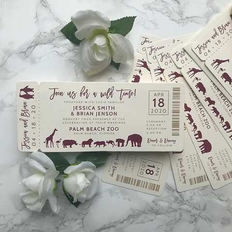 Zoo Ticket Wedding Invitations Die Cut 291 Dreaminginpaper