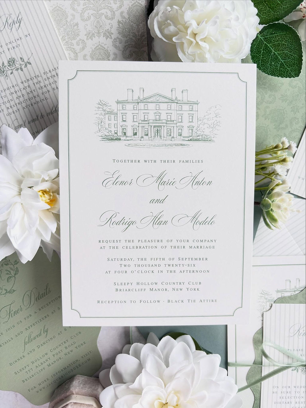 Thumbnail: Sleepy Hollow Country Club Invites, Custom Sketch for Wedding Invitations, Letterpress Invites, Custom Wedding Invites
