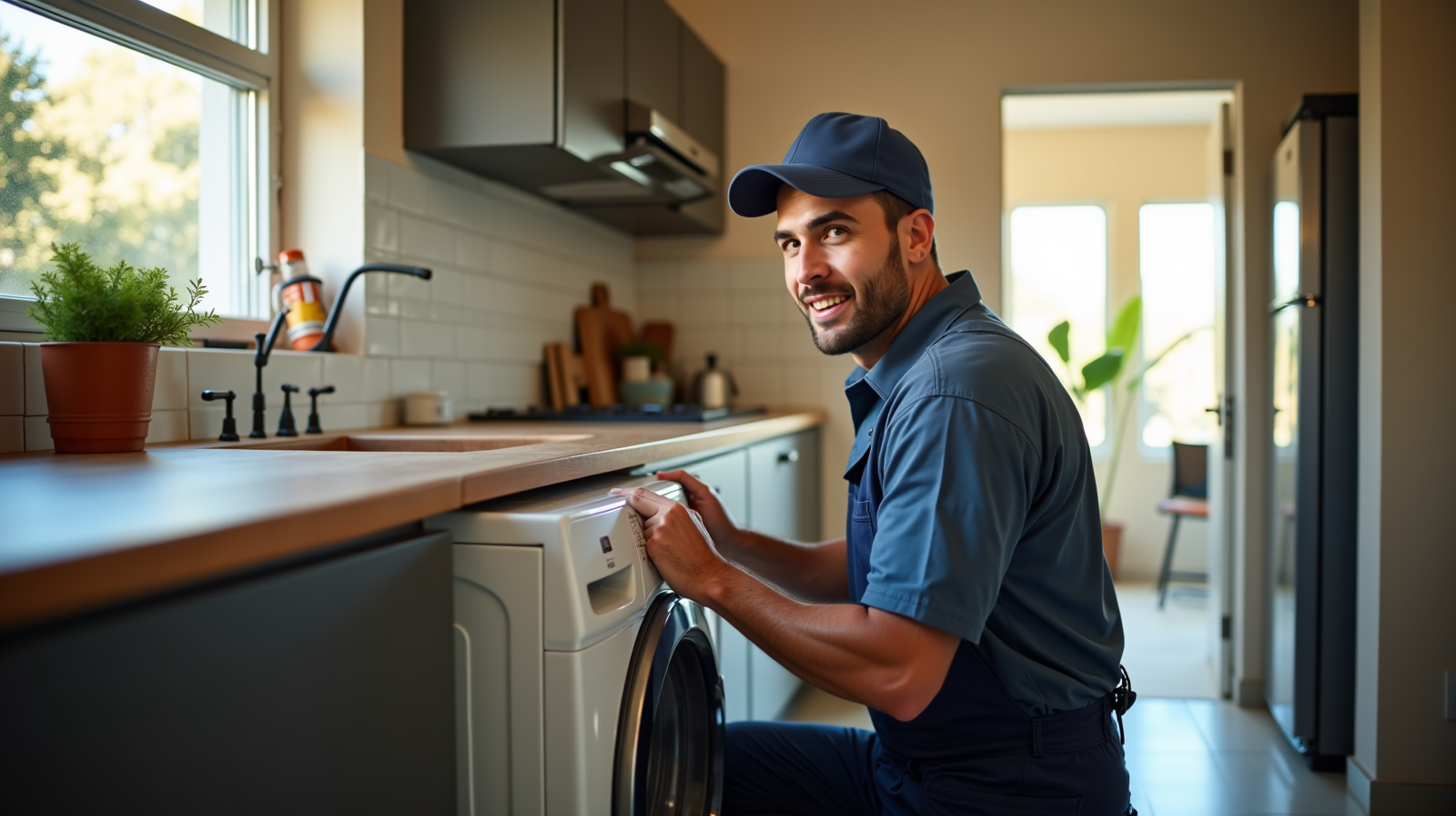 Professional technician repairing appliance