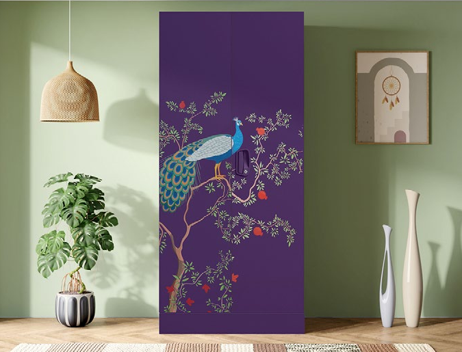 Peacock on flowering branch digital print on Aceline panel