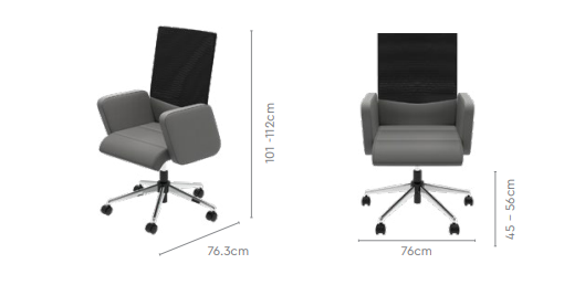 Office chair dimensions: 101-112cm height, 76cm width.