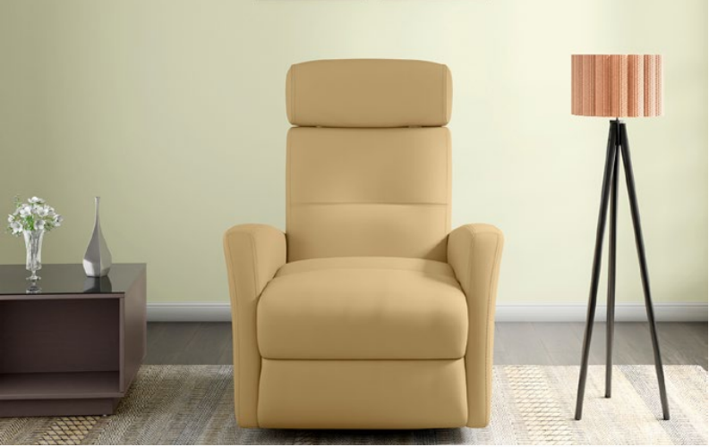 Volga beige recliner chair in a living room setting.