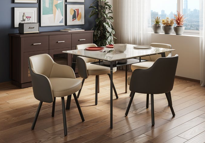 Modern Bezel dining table with contemporary chairs