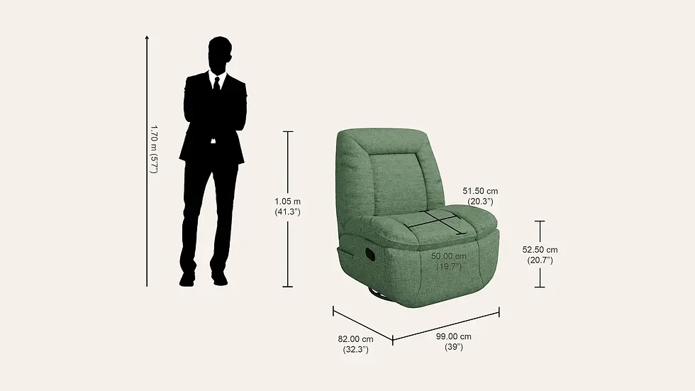 Thumbnail: Nurest recliner chair dimensions compared to human silhouette