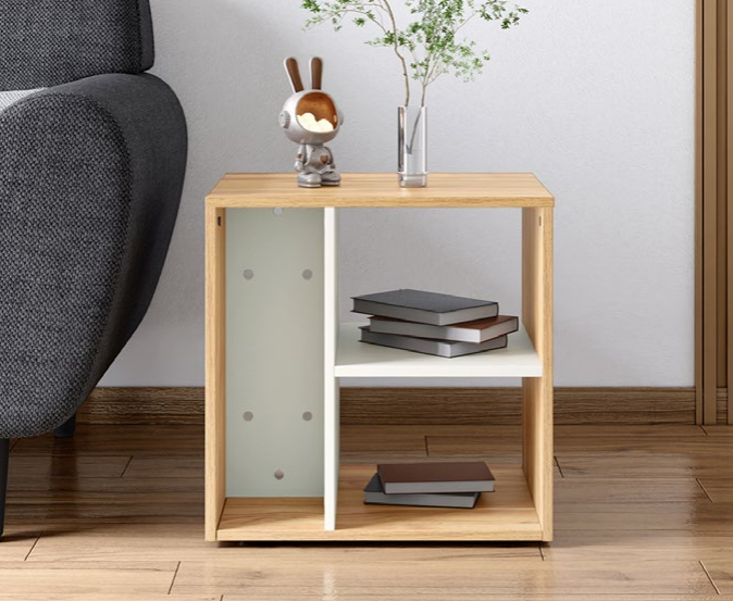 Small wooden Travit bedside table with storage shelves