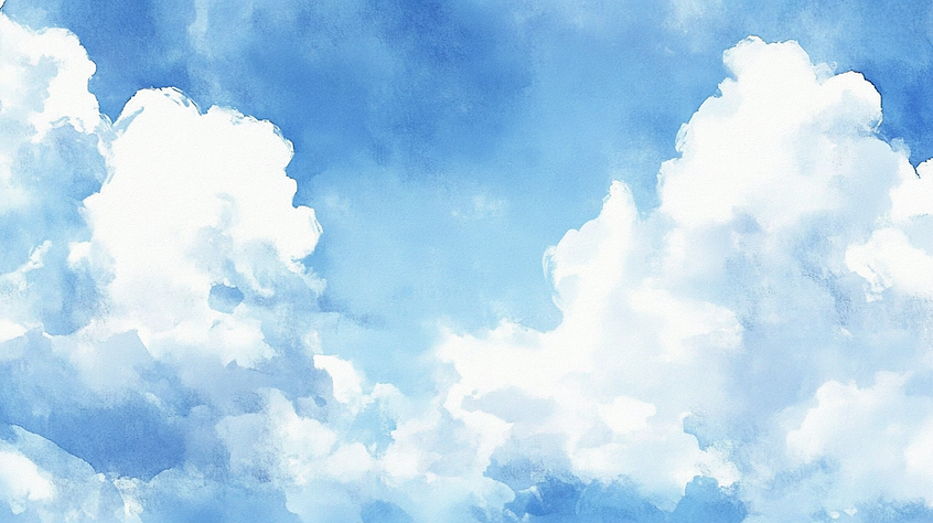 fluffy clouds against a blue sky in watercolor
