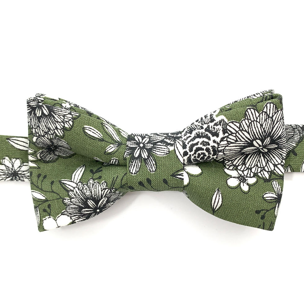 Noeud papillon kaki avec fleurs noires et blanches