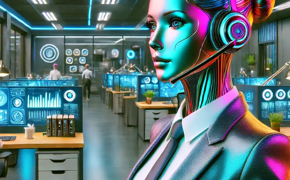 DALL·E 2024-07-30 13.12.29 - A colorful depiction of a futuristic female humanoid AI recep