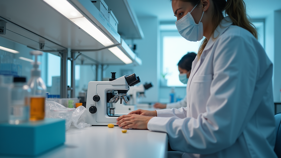 Eye-level view of a laboratory setting with supplement testing equipment