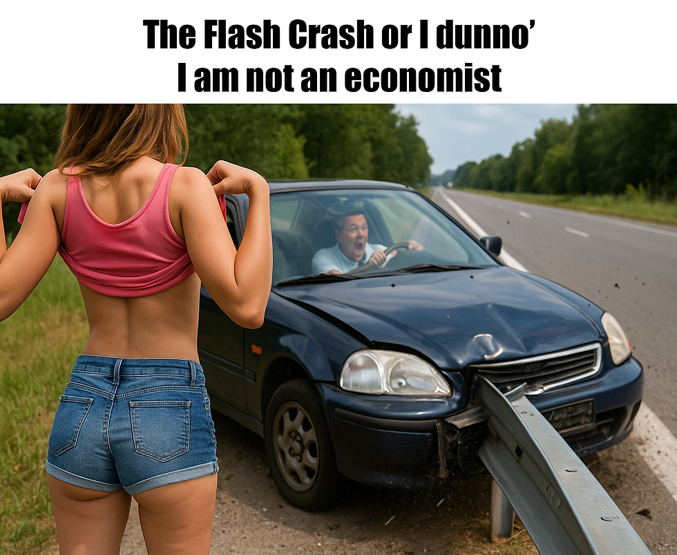 girl flashing to guy and guy crashing his car: The Flash Crash or I dunno’ I am not an economist meme