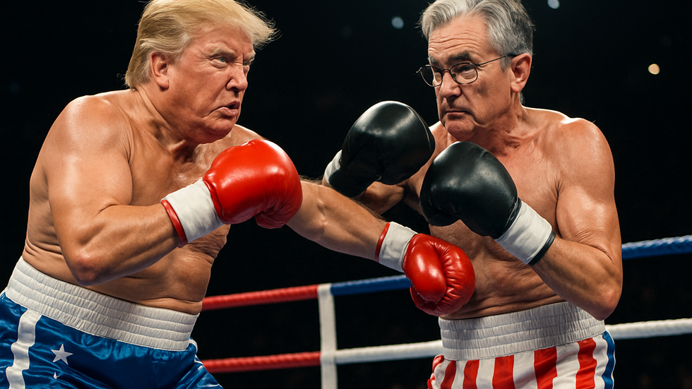 Donald Trump and Jerome Powell fight in the boxing ring