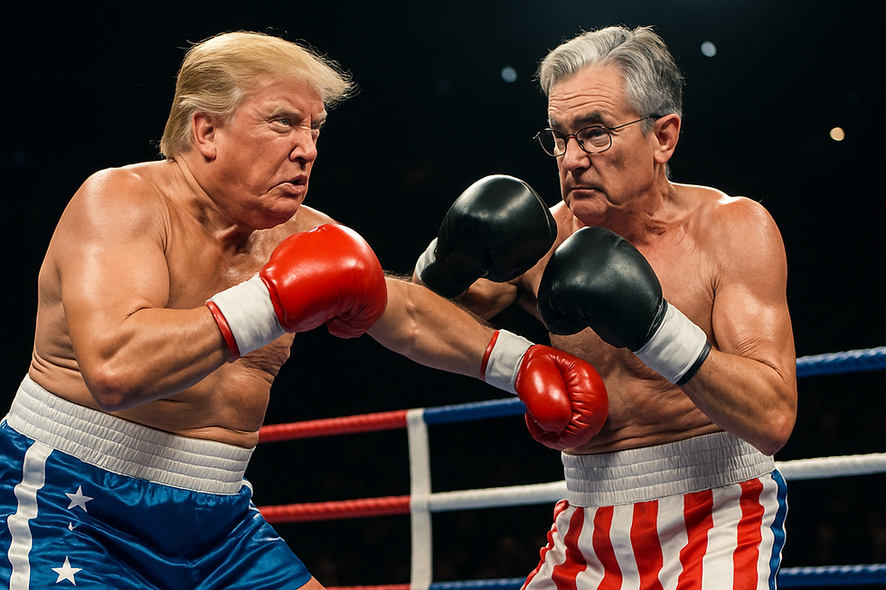 Donald Trump and Jerome Powell fight in the boxing ring
