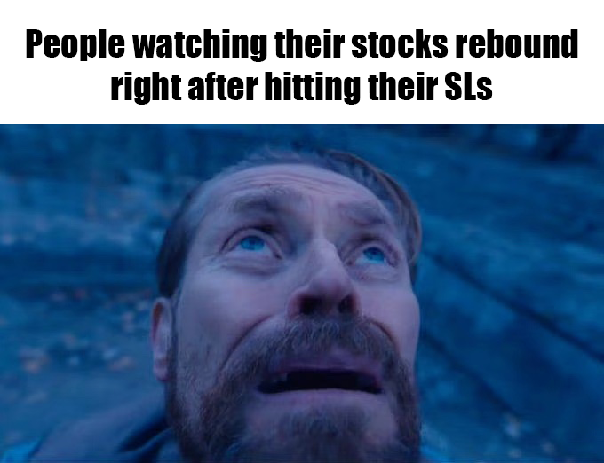 People watching their stocks rebound
right after hitting their SLs