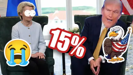 Donald Trump as chad Ursula von der Leyen crying
