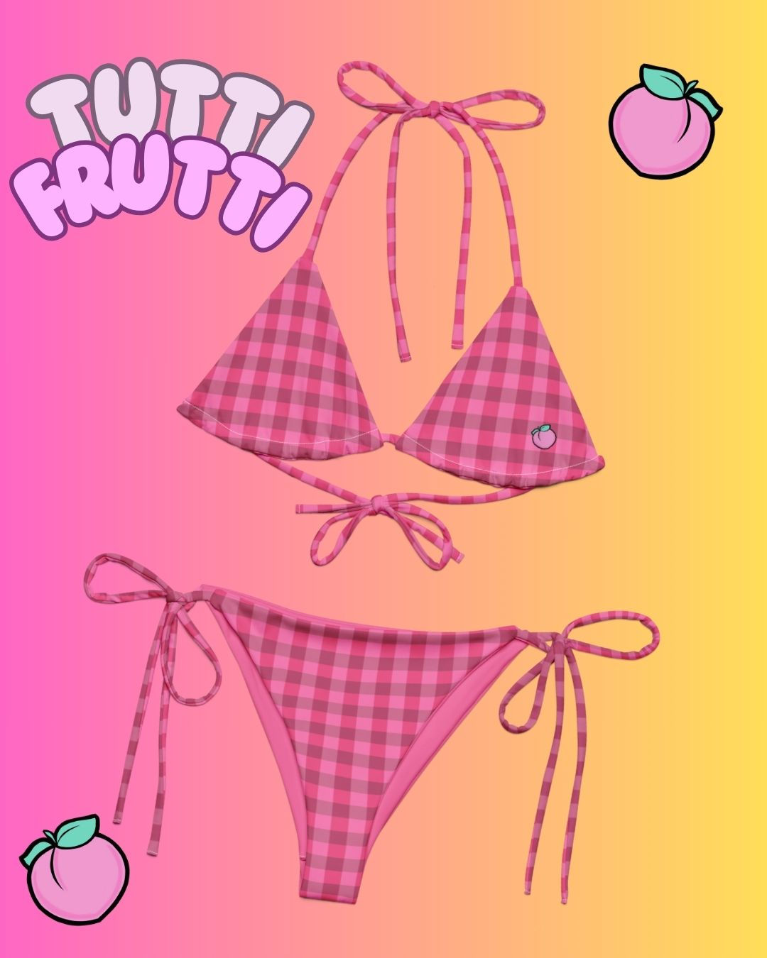Tutti Frutti Peach Gingham string bikini