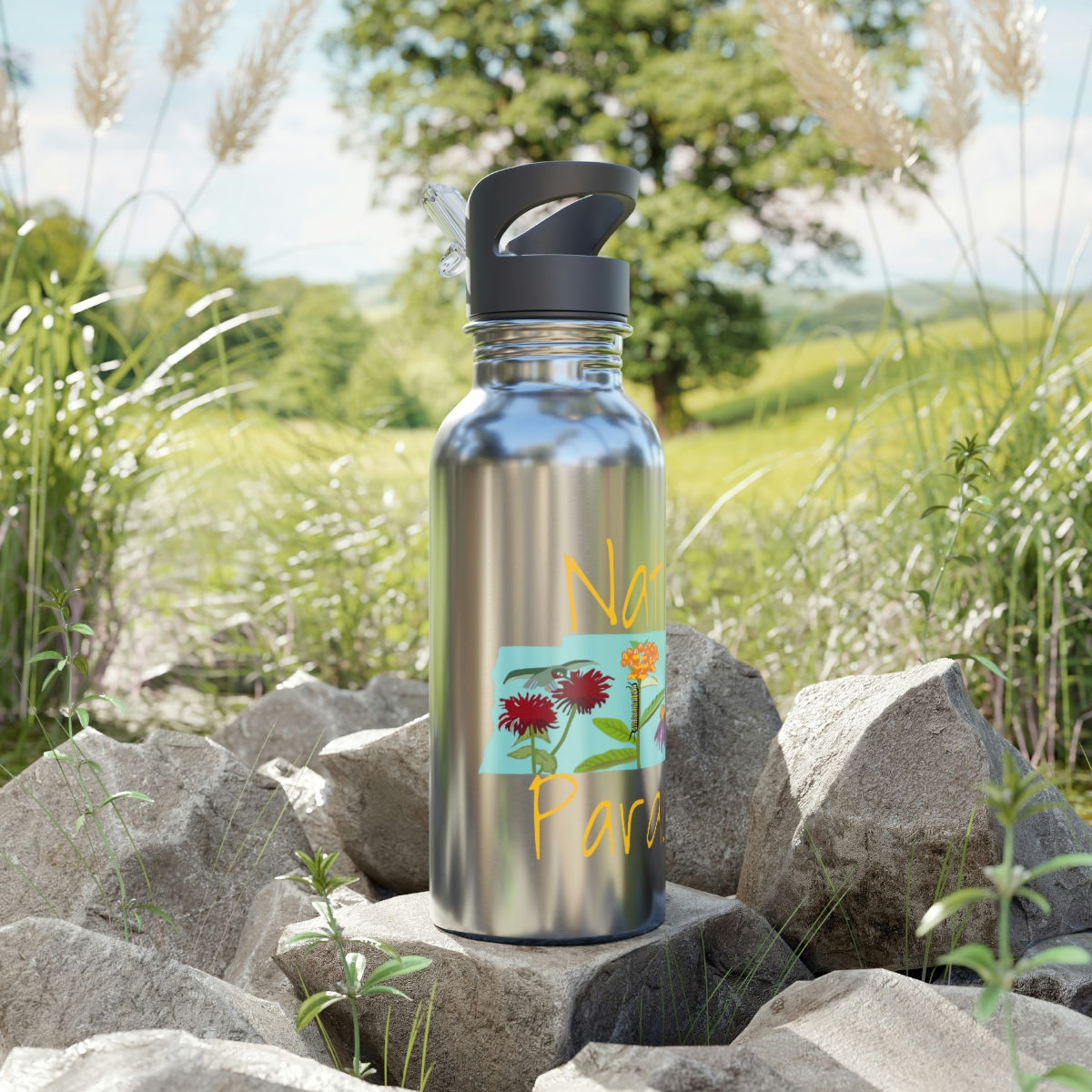 Native Paradise Stainless Steel Water Bottle With Straw, 20oz