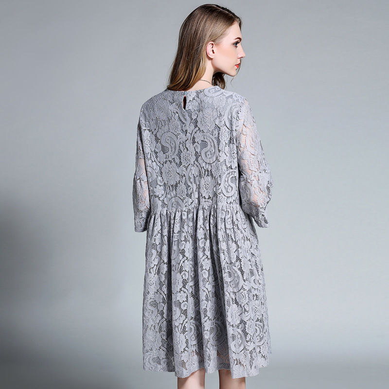 Miniatura: 2019 Autumn Plus Size Lace Dress with Bell Sleeves