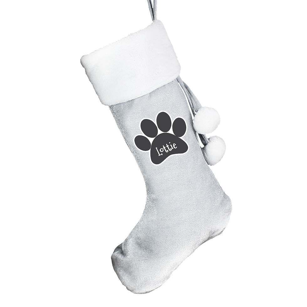 Thumbnail: Personalised Paw Print Silver Grey Stocking