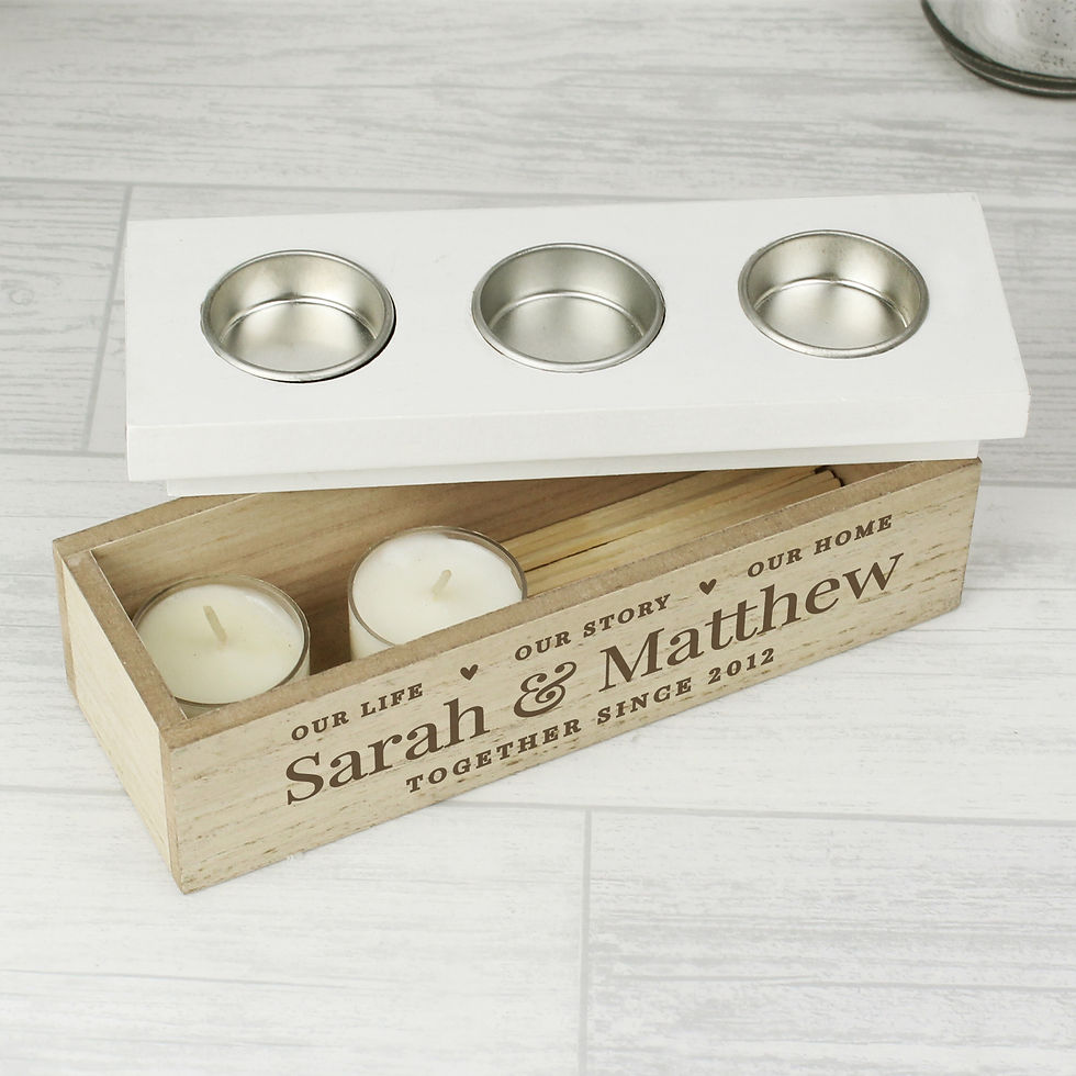 Thumbnail: Personalised Our Life, Story & Home Triple Tea Light Box