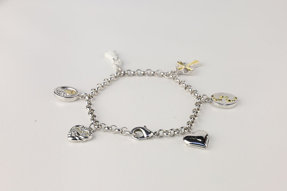 Thumbnail: Footprints In The Sand Crystal Charm Locket Bracelet Rhodium Plated