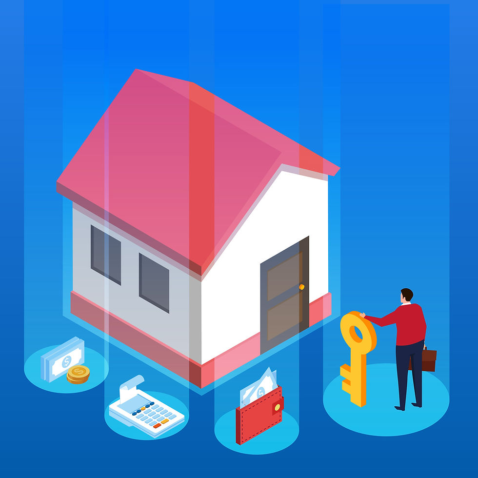 Eye-level view of a cozy living room with a rental sign