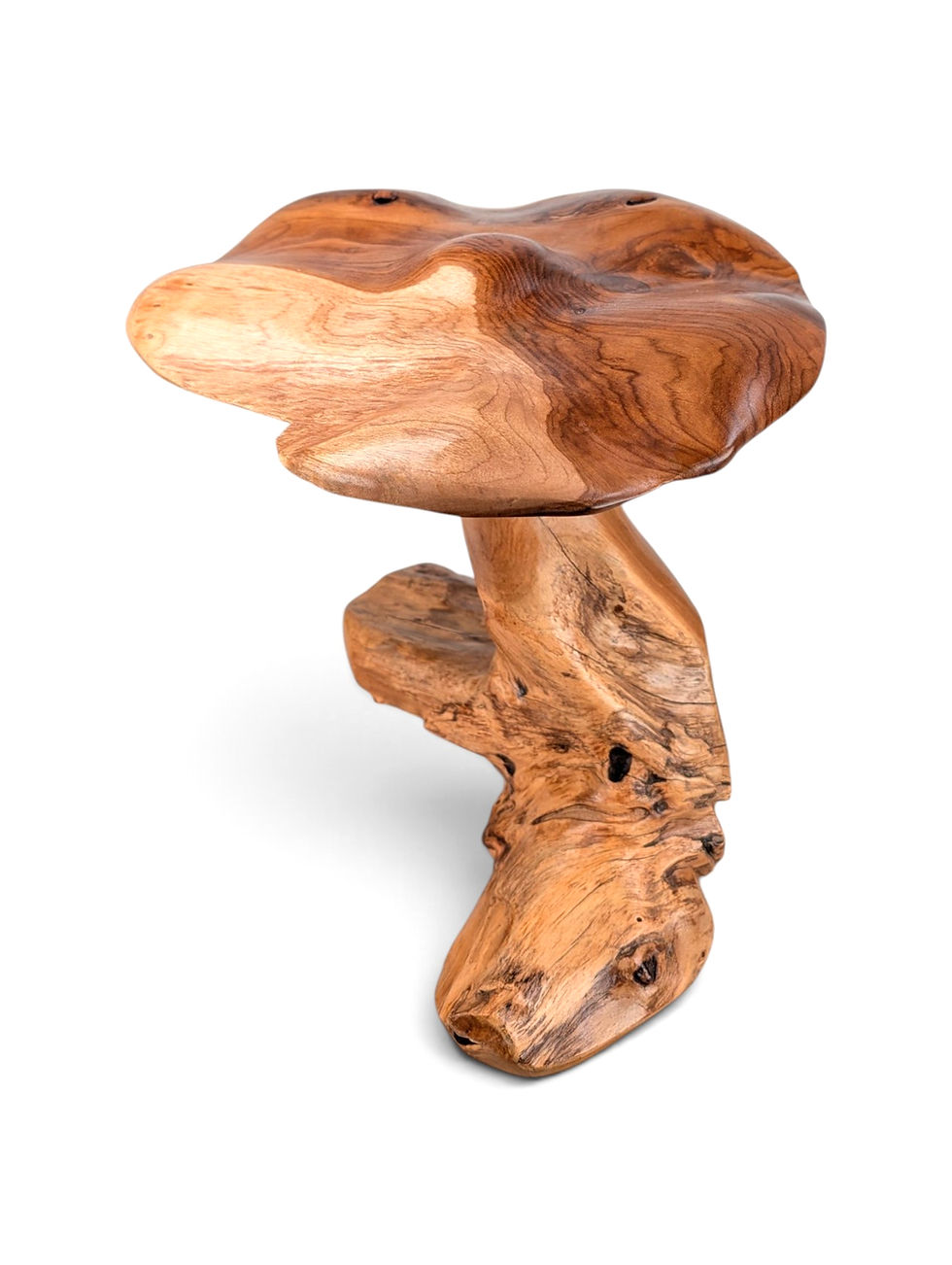 Thumbnail: Large decorative wooden mushroom highlighting rich amber tones and organic knots in the teak.