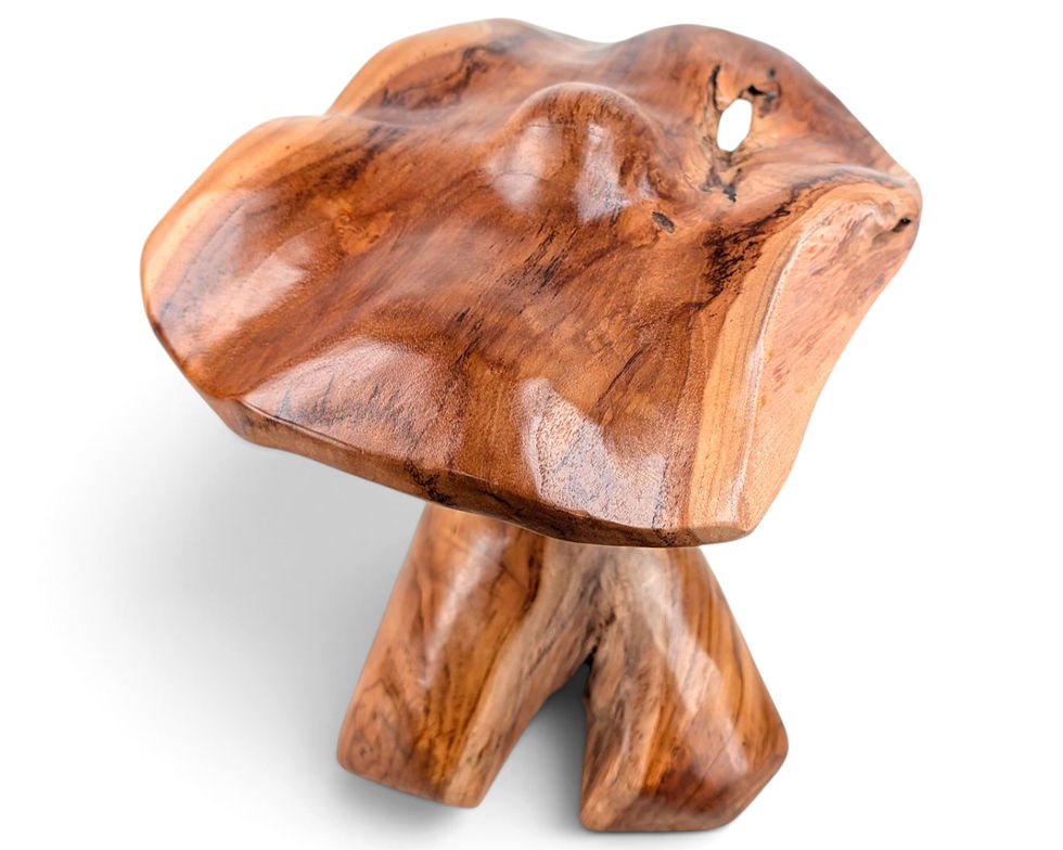 Thumbnail: Oversized rustic wooden toadstool decor.