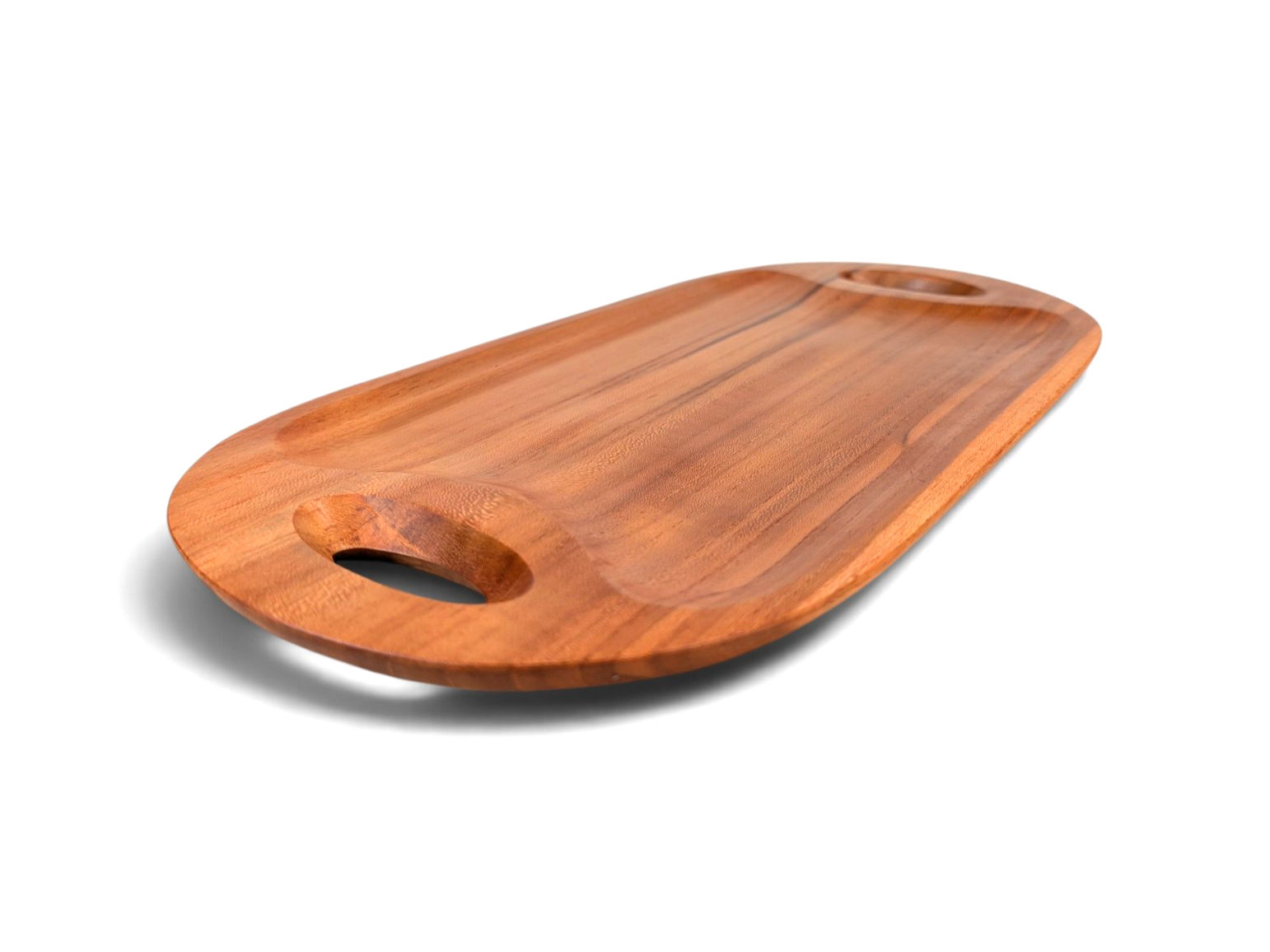 Natural-grain teak tray with rounded corners