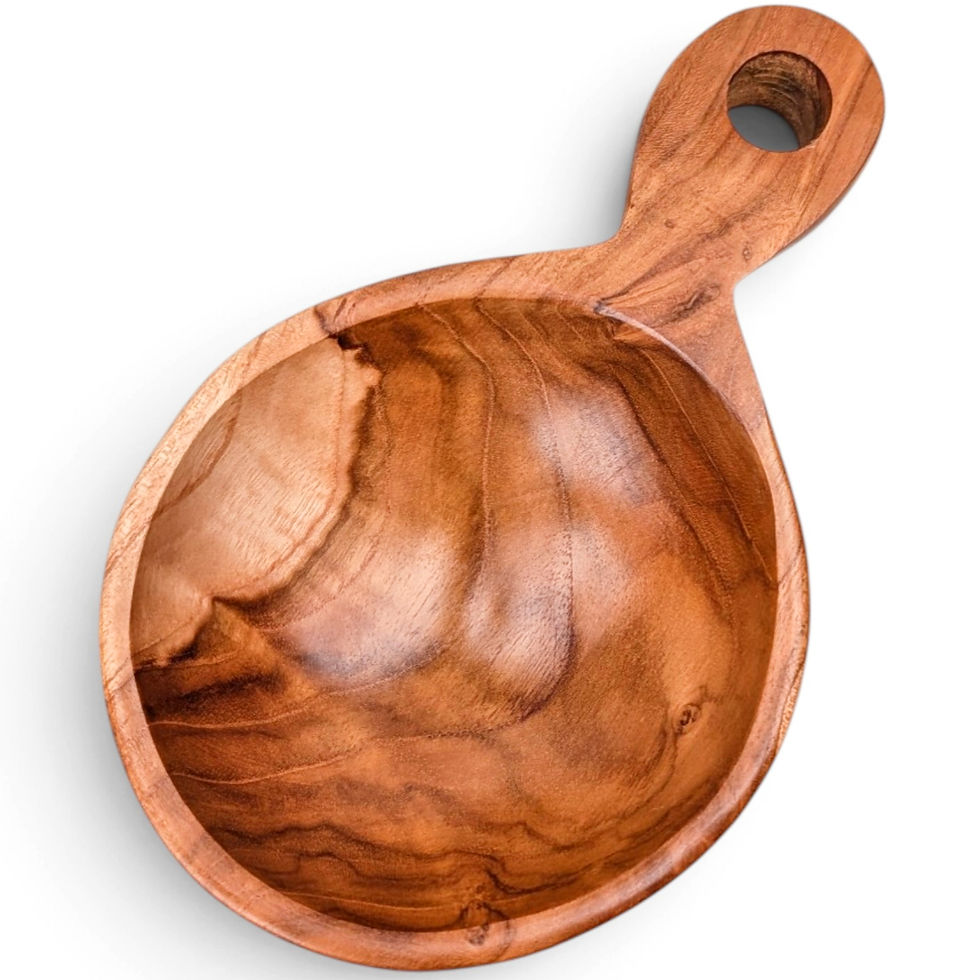 Thumbnail: Handmade teak sauce bowl with a deep rounded center