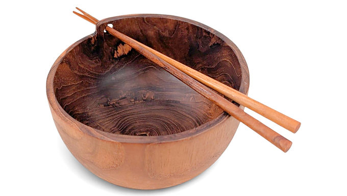 Teak Soup Bowl | Wooden Japanese Noodle Bowl | Flowing Grain Dinner Bowl