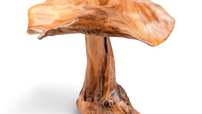 Amber Mushroom Carving | Sculpted Mushroom Carving | Teak Art Mushroom Carving