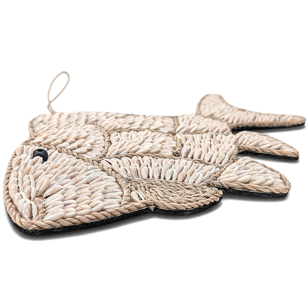 Thumbnail: Coastal shell fish wall art with a textured fish-shaped silhouette