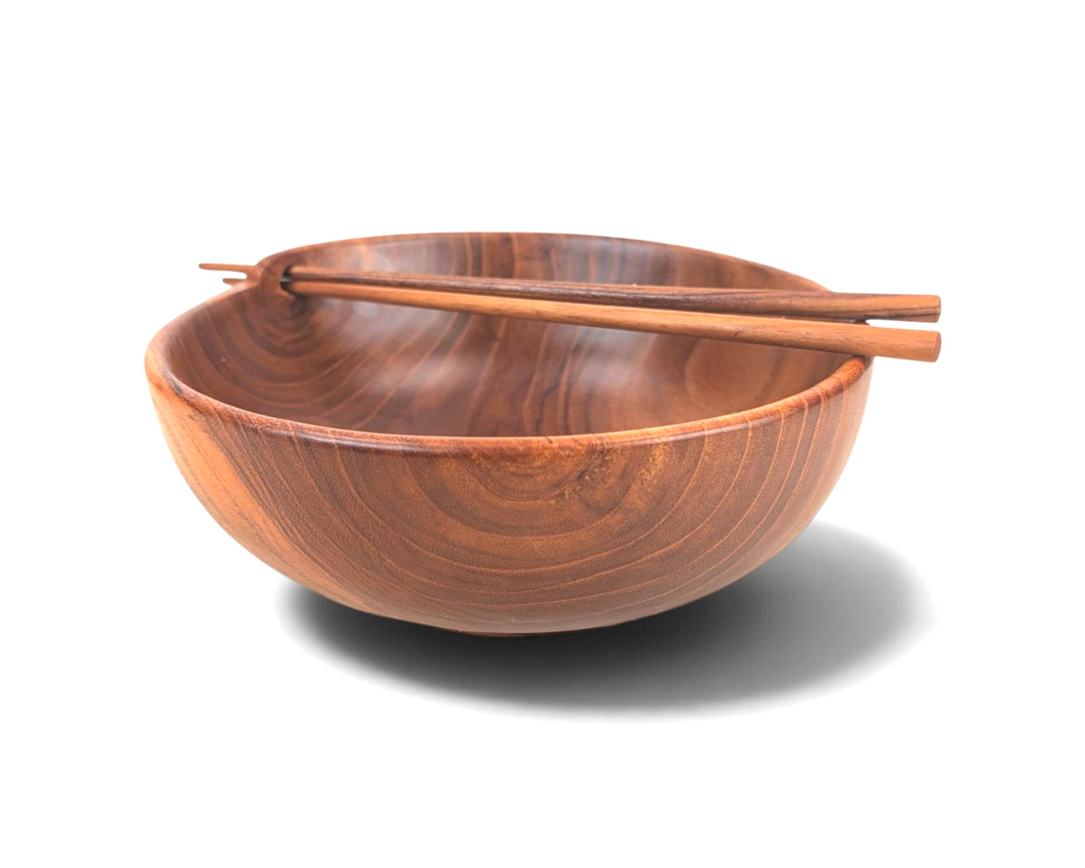 Teak wood soup bowl displaying naturally varied grain