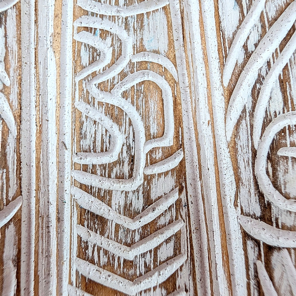 Thumbnail: White Hamsa wall art with smooth rocks, wood details, and hanging loop