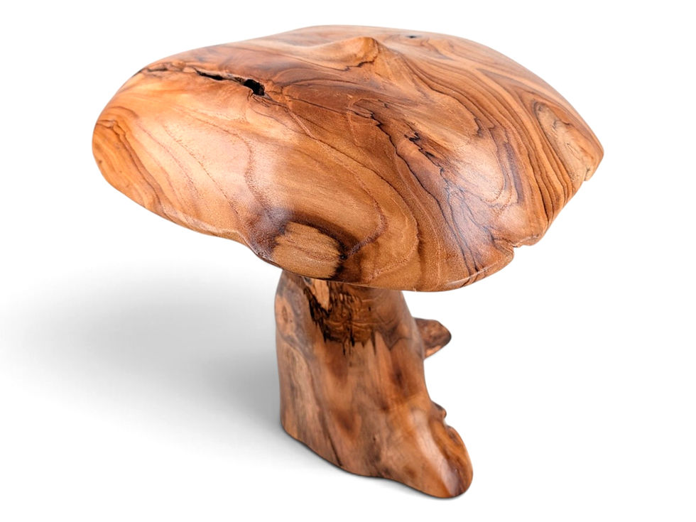 Large hand-carved teak wood mushroom sculpture.