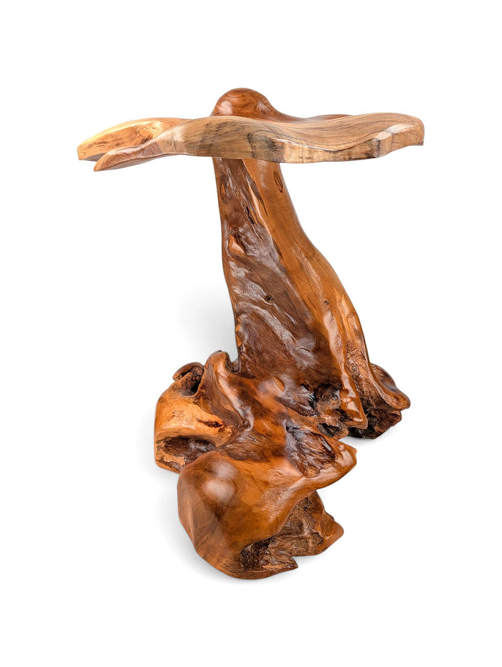 Thumbnail: Heavy, handcrafted teak fungus statue displaying a polished rounded top and a textured natural base.