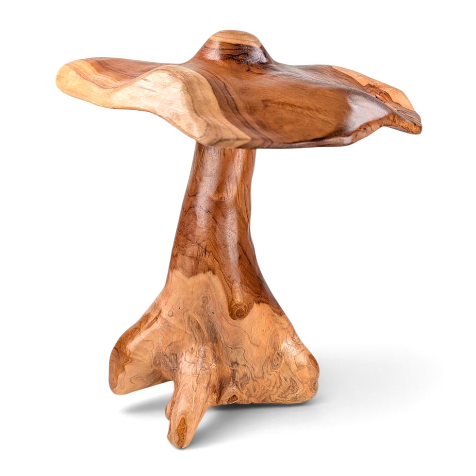 Thumbnail: Large decorative wooden mushroom highlighting rich amber tones and organic knots in the teak.